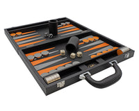 Italfama foldbart kunstlæder Backgammon-sæt i sort og orange
