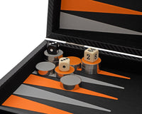 Italfama foldbart kunstlæder Backgammon-sæt i sort og orange