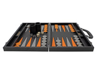 Italfama foldbart kunstlæder Backgammon-sæt i sort og orange