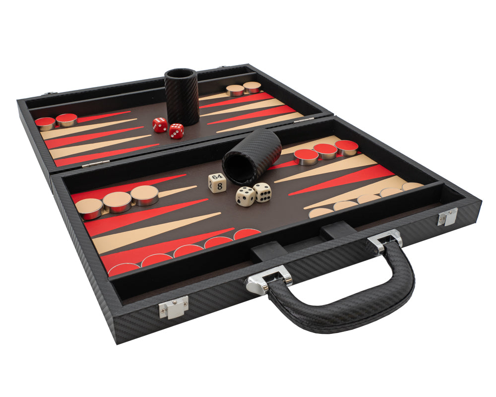 Italfama foldbart Backgammon-sæt i kunstlæder, sort og rød