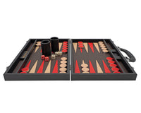 Italfama foldbart Backgammon-sæt i kunstlæder, sort og rød