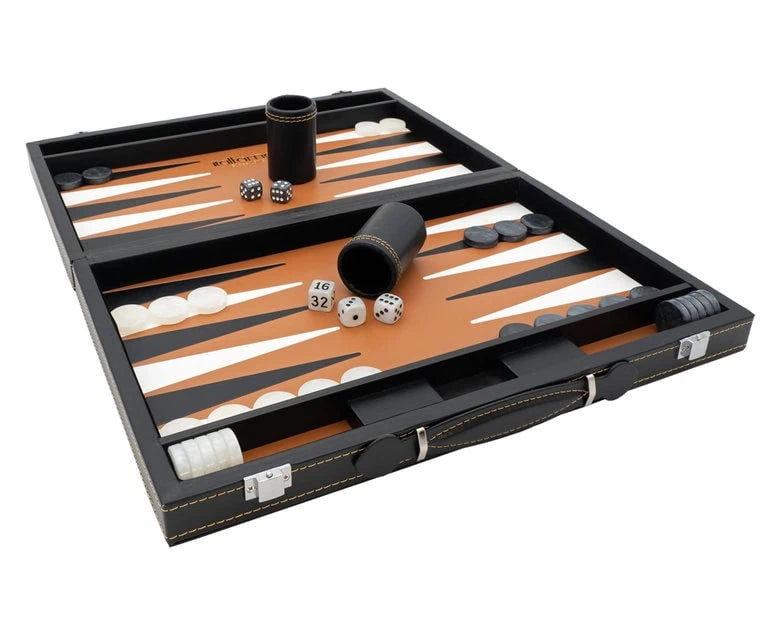 Italfama sammenklappeligt kunstlæder Backgammon-sæt i sort og beige
