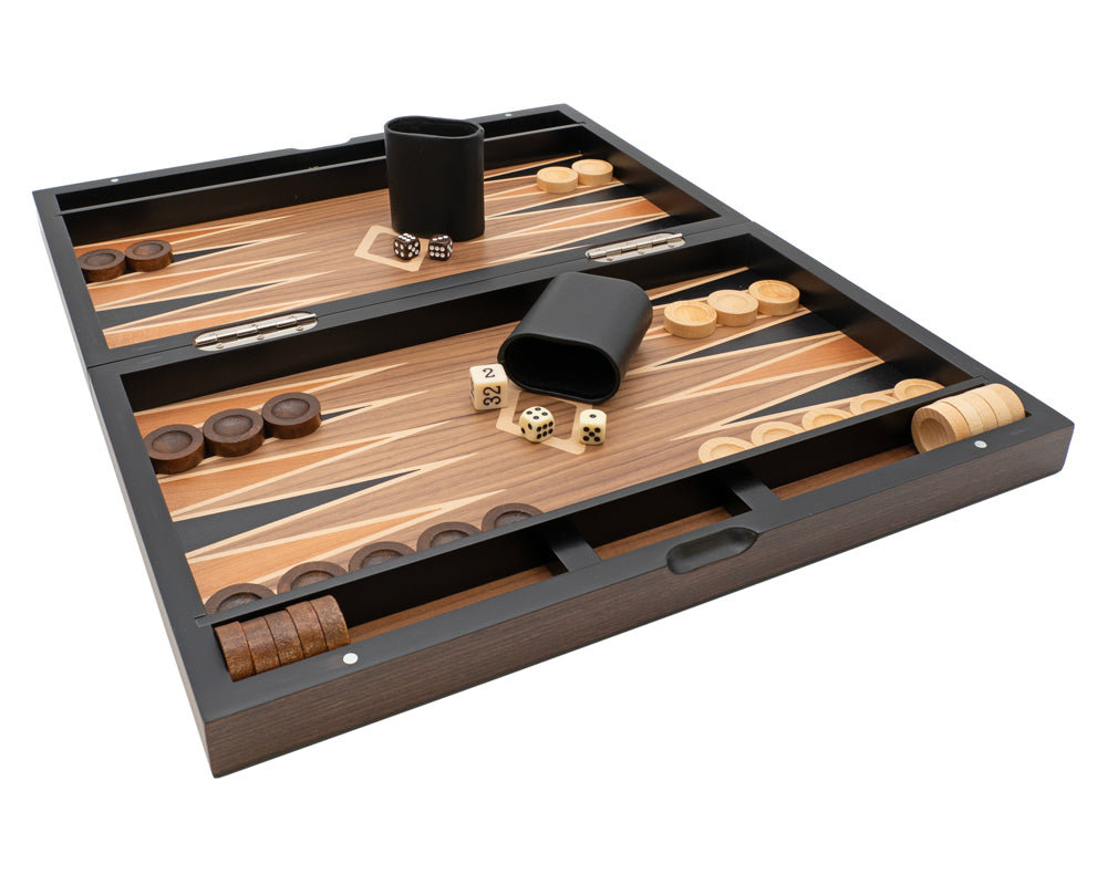 Italfama sammenklappeligt træ-backgammon-sæt med beskyttelsespose
