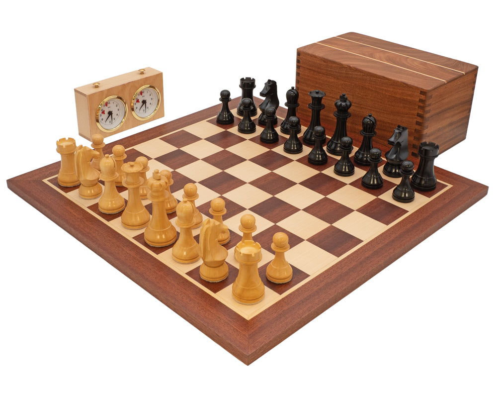 World Chess Championship-skaksæt, skakur og opbevaringsæske i træ til skakbrikker