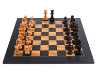 Rechapados Ferrer Black & Olive Deluxe 50 cm Staunton-skaksæt med opbevaringsæske til skakbrikker