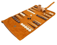 Manopoulos ruskind roll-up rejse-backgammon-sæt - kanel