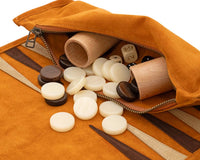Manopoulos ruskind roll-up rejse-backgammon-sæt - kanel