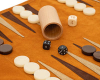 Manopoulos ruskind roll-up rejse-backgammon-sæt - kanel