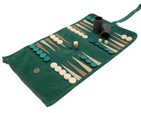 Manopoulos ruskind roll-up rejse-backgammon-sæt - grøn