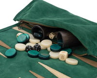 Manopoulos ruskind roll-up rejse-backgammon-sæt - grøn