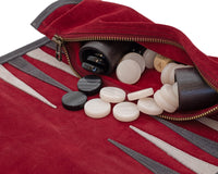 Manopoulos ruskinds rul-op rejse-Backgammon-sæt - Bordeaux