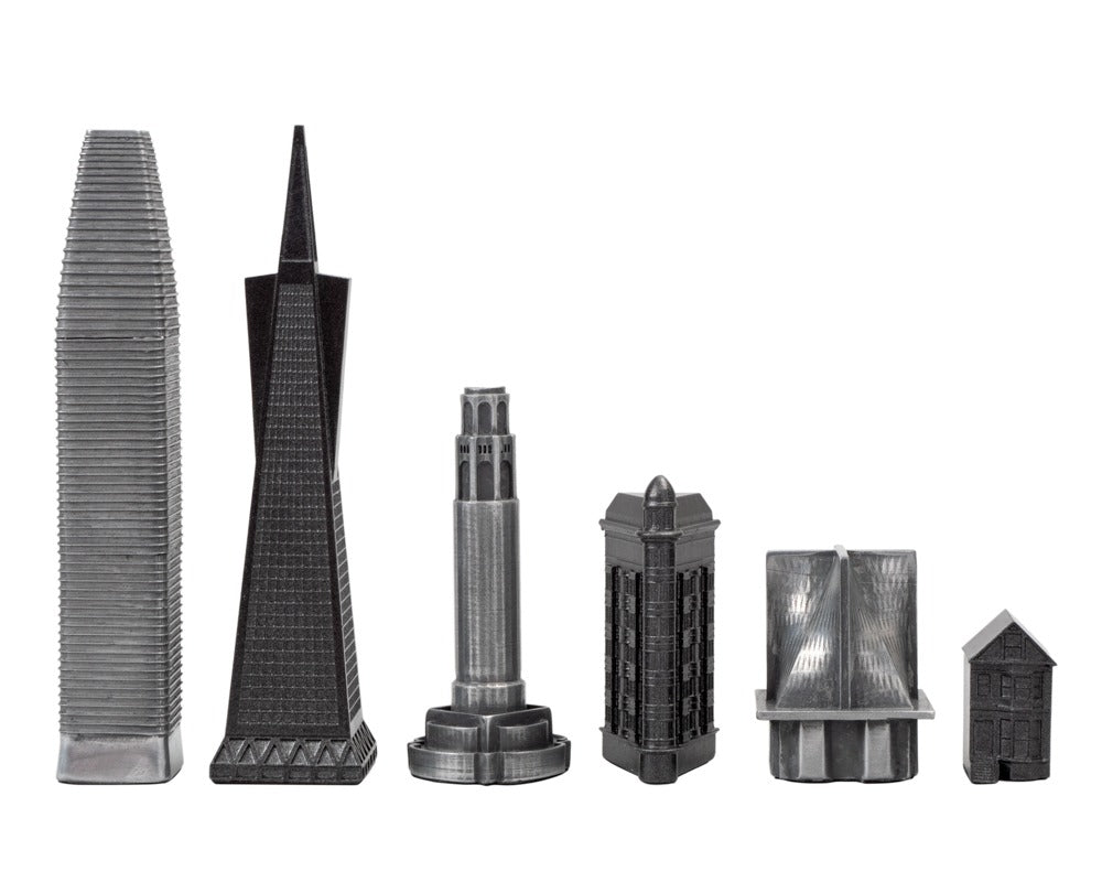 Skyline Premium metal-skakbrikker – San Francisco-udgave